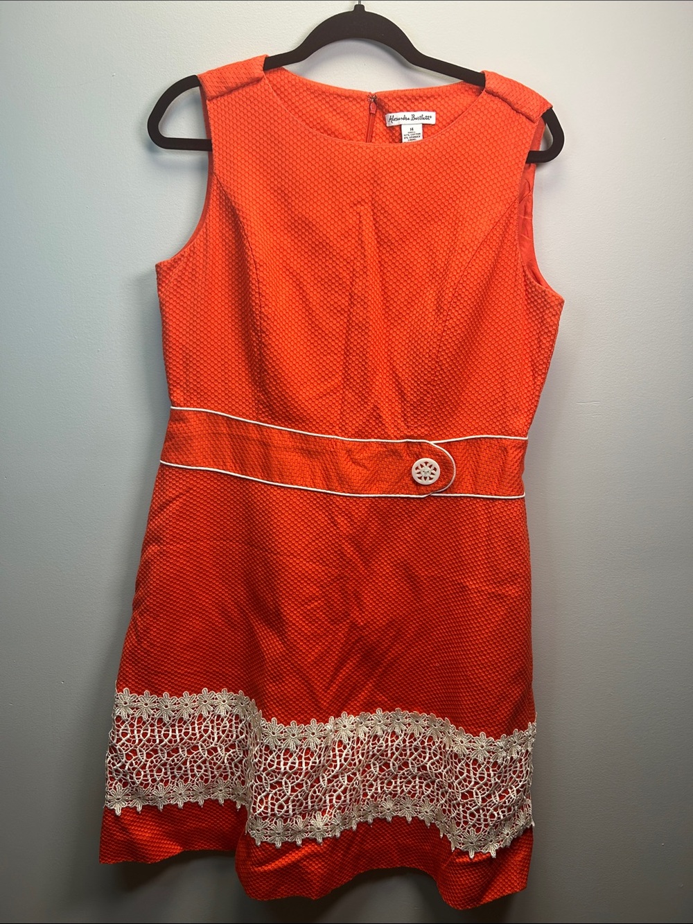 Alexandra Bartlett Orange Sleeveless Mini Dress with White Lace Trim
